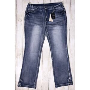 NWT Flamingals Embroidered Buttoned Hem Mid-Rise Bootcut Jeans 36X33